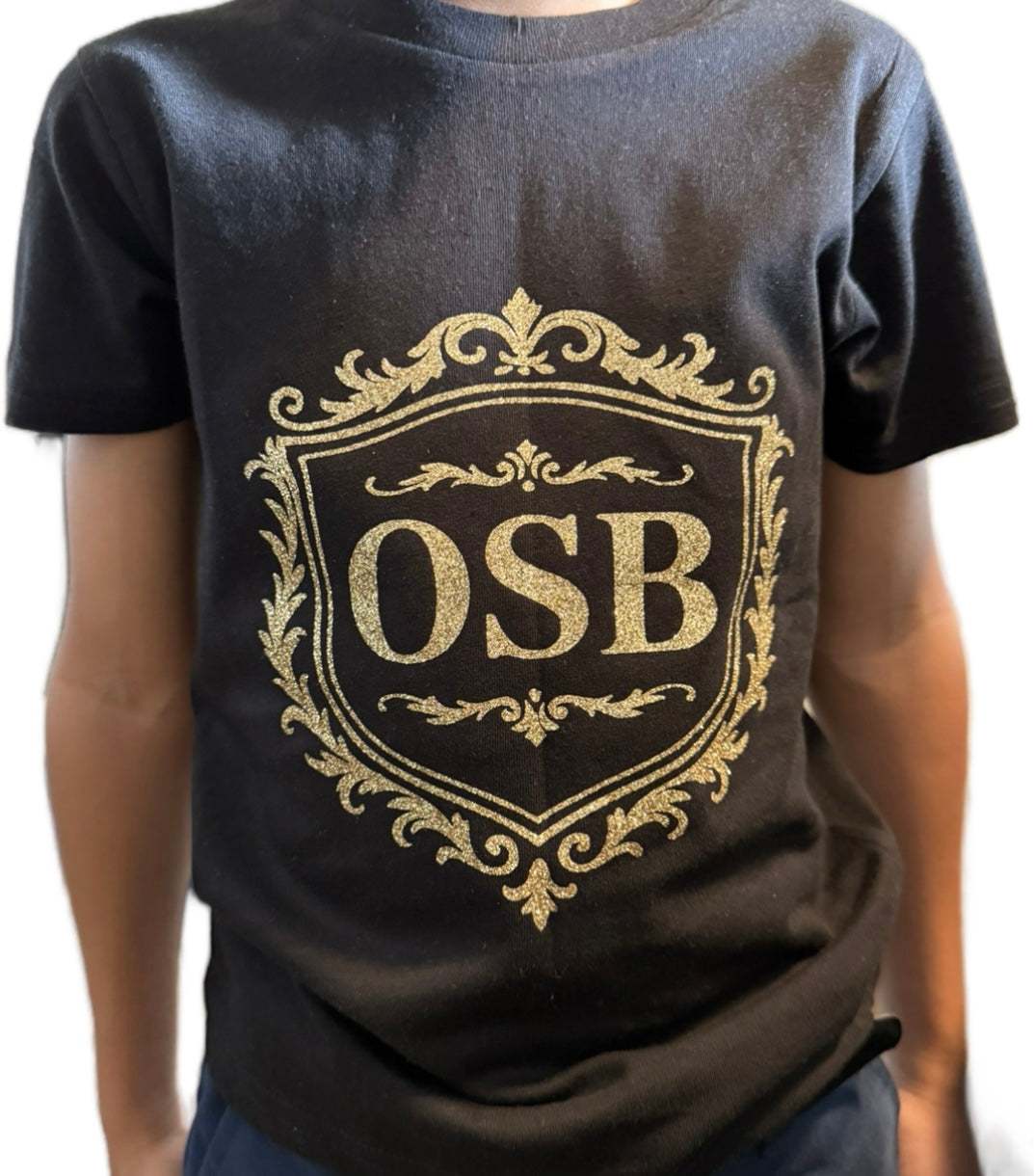 Kids Black OSB T Shirt with Shimmering Gold Logo