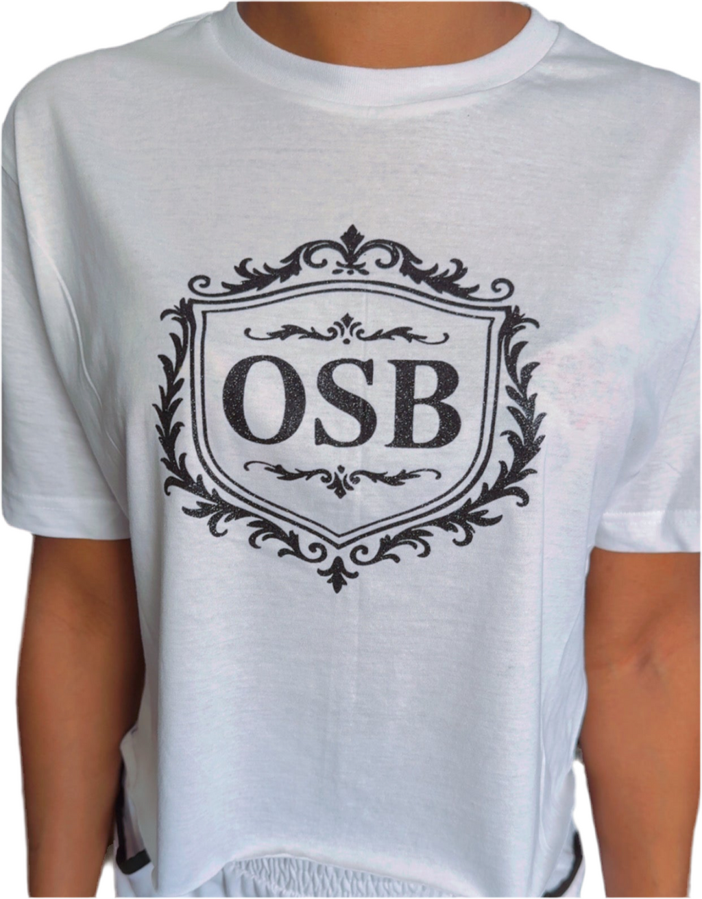 OSB Cropped Tee For Women White with Shimmering Black Logo