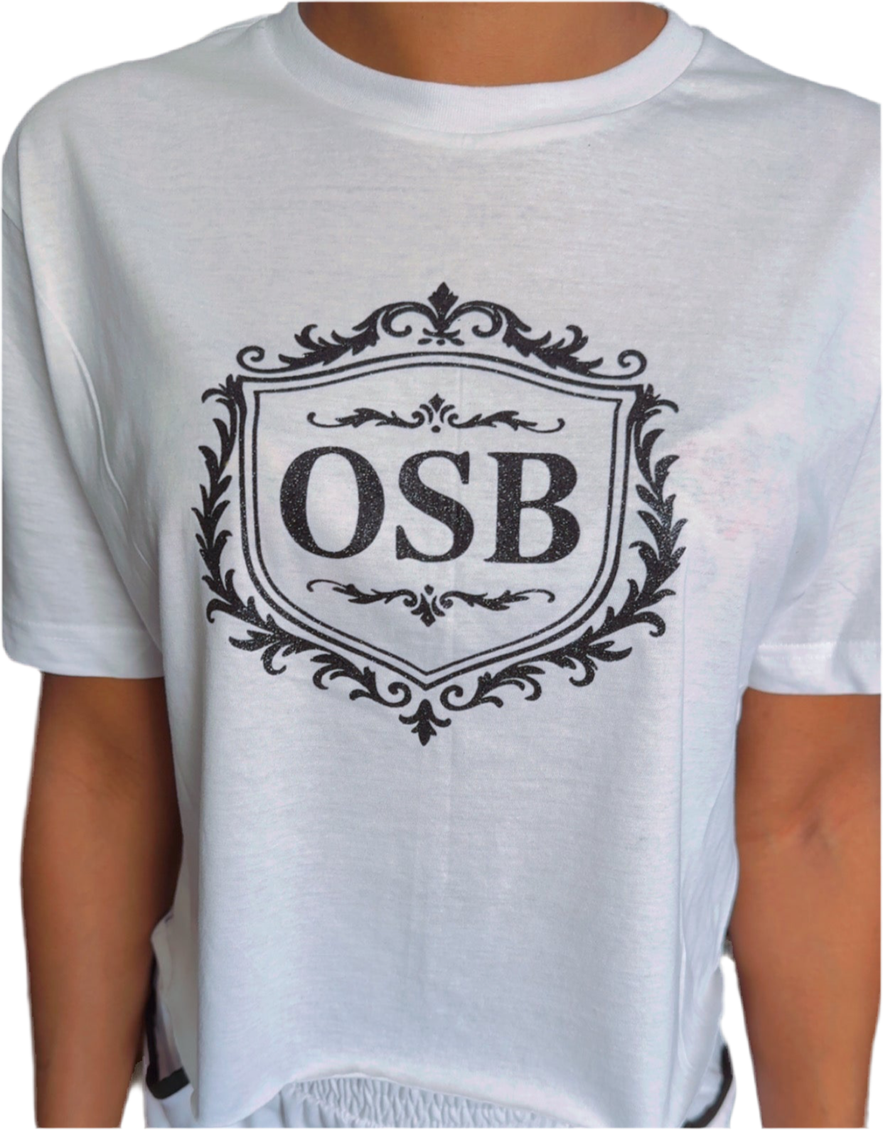OSB Cropped Tee For Women White with Shimmering Black Logo