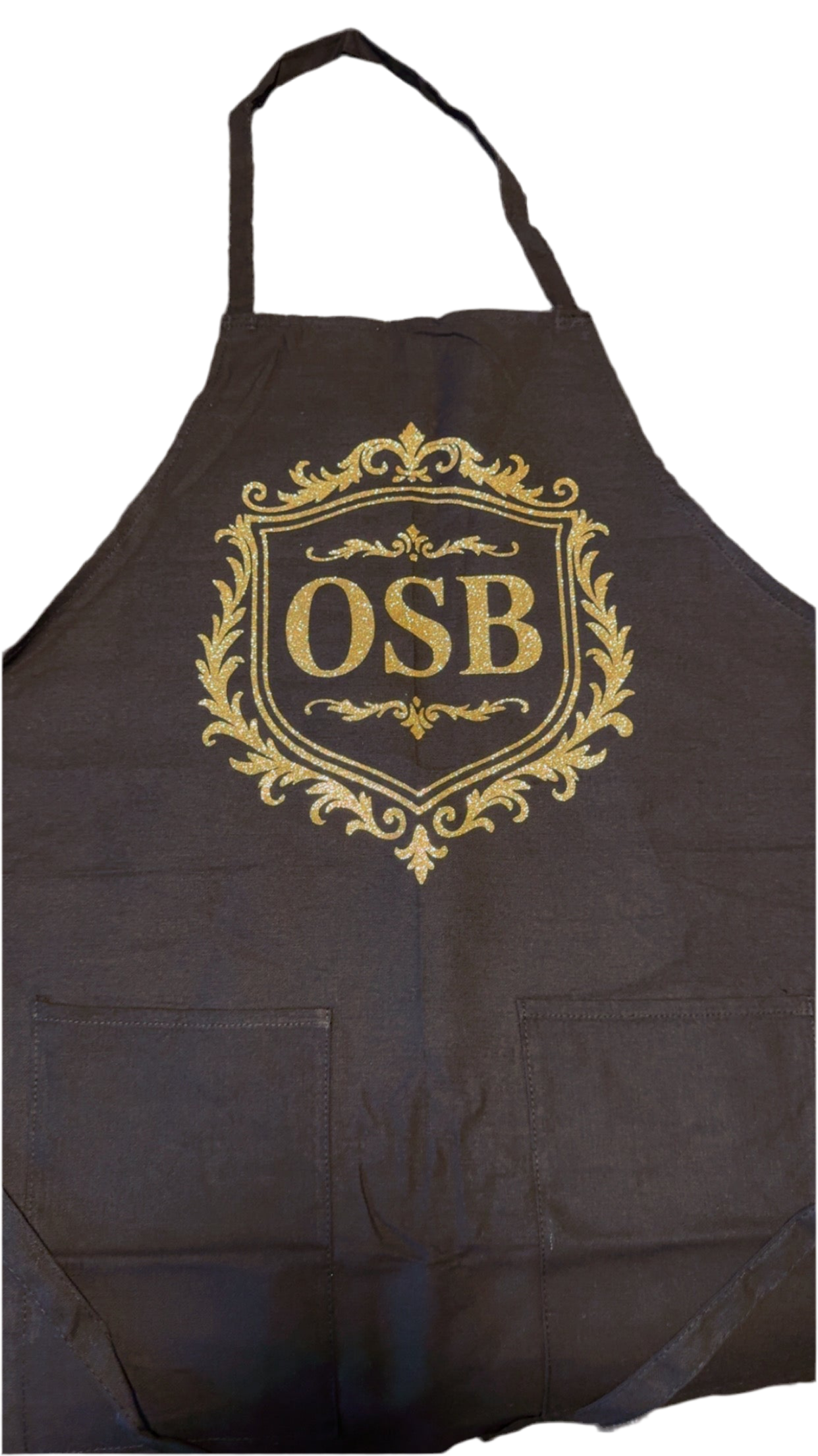 OSB Black and Gold Adjustable Fit Cooking Apron with Ornate Gold Logo Design