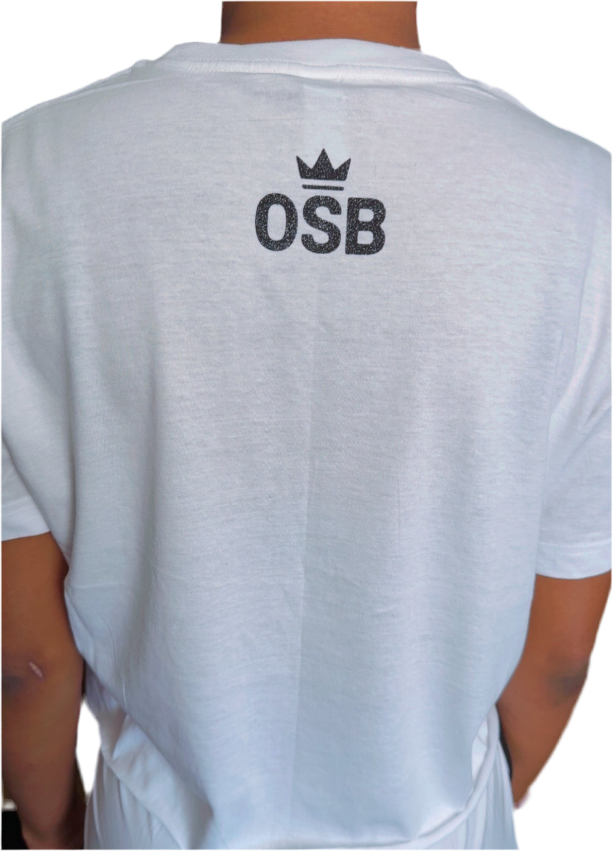 OSB Cropped Tee For Women White with Shimmering Black Logo