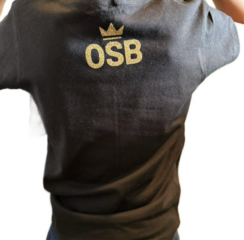 Kids Black OSB T Shirt with Shimmering Gold Logo