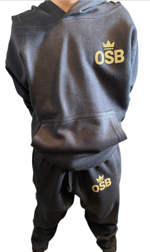 Kids Black OSB Sweatsuit Combo with Shimmering Gold Logo
