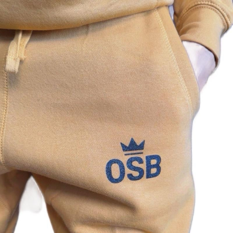 Unisex Gold Joggers With Shimmering Black Crown OSB Logo