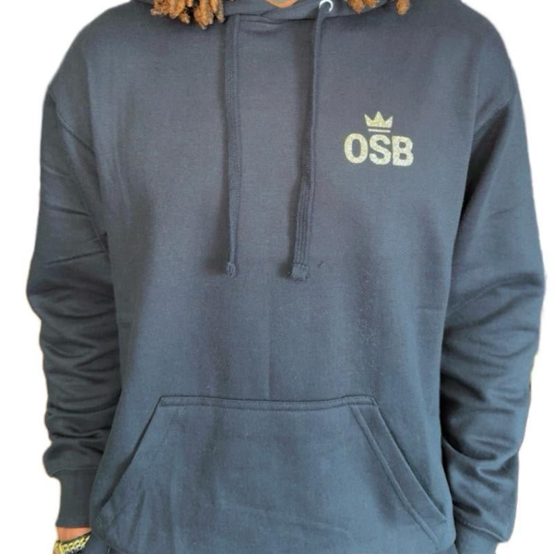 Unisex Black OSB Hoodie with Shimmering Gold Logo on Front and Back