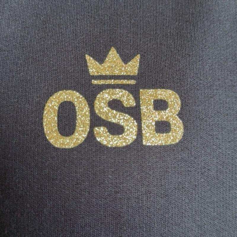Unisex Black OSB Hoodie with Shimmering Gold Logo on Front and Back