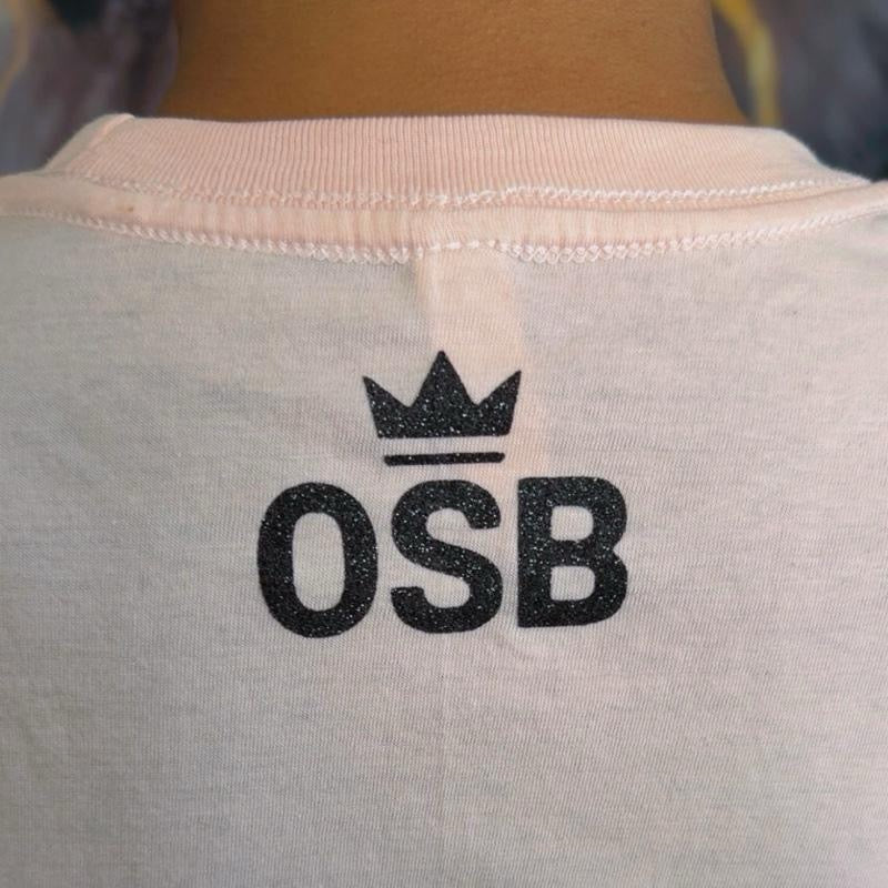 Pink OSB T-Shirt with Shimmering Black OSB Logo on Front and Back for Stylish Wear
