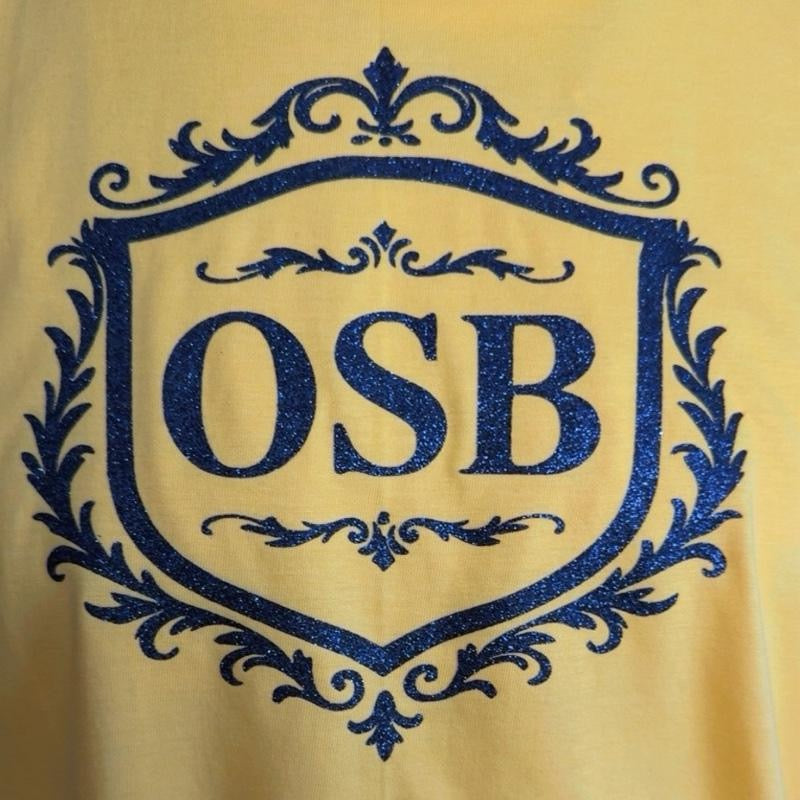Unisex Yellow OSB T-Shirt with Shimmering Black Logo on Front and Back
