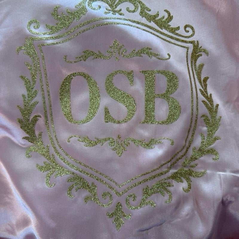 Pink/White/Gold OSB Varsity Jacket With Shimmering Gold Logo on Back